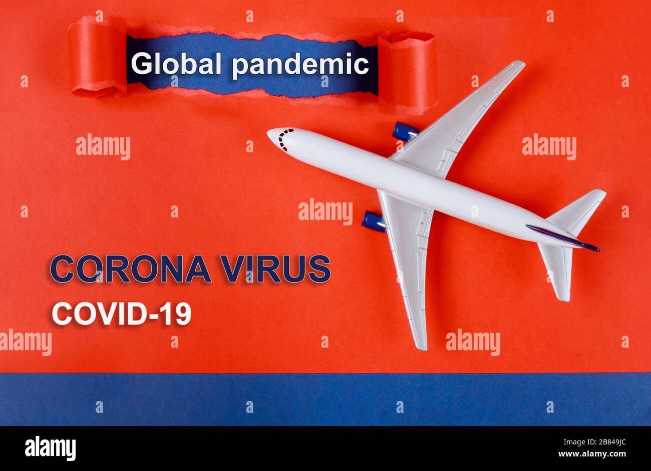 Global pandemic with coronavirus COVID-19 with test tube blood plane Stock Photo