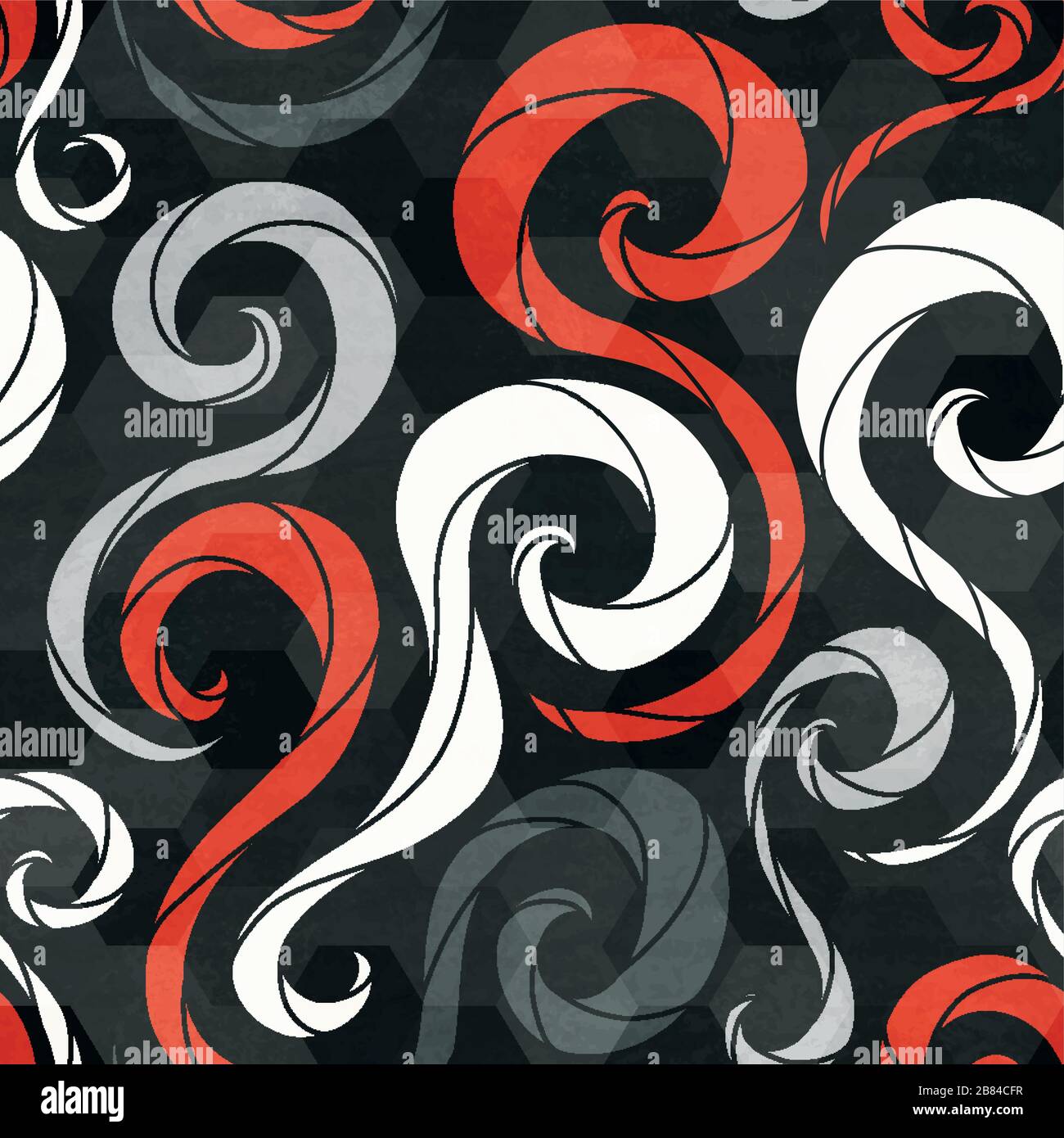 vintage red spirals seamless pattern with grunge effect Stock Vector