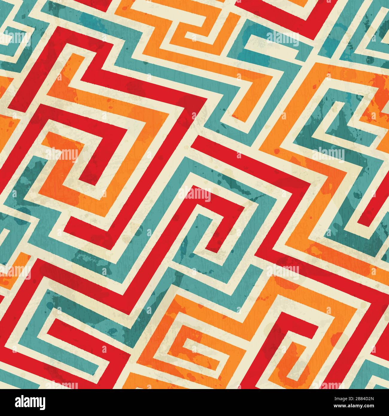 vintage spirals seamless pattern with grunge effect Stock Vector