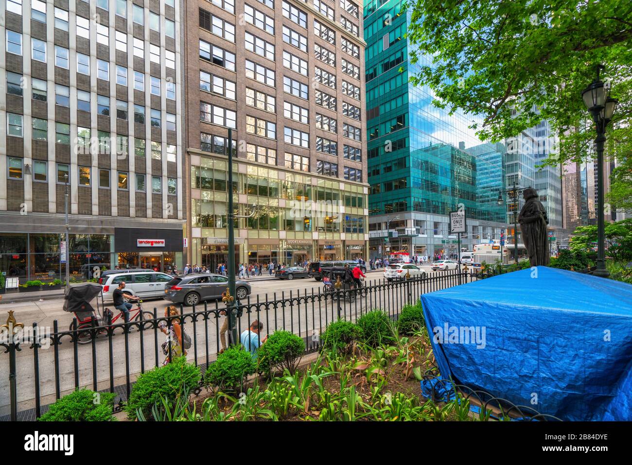 New York City/USA - May 24, 2019  New York City street view, traffic, people, architecture. Midtown Manhattan Stock Photo