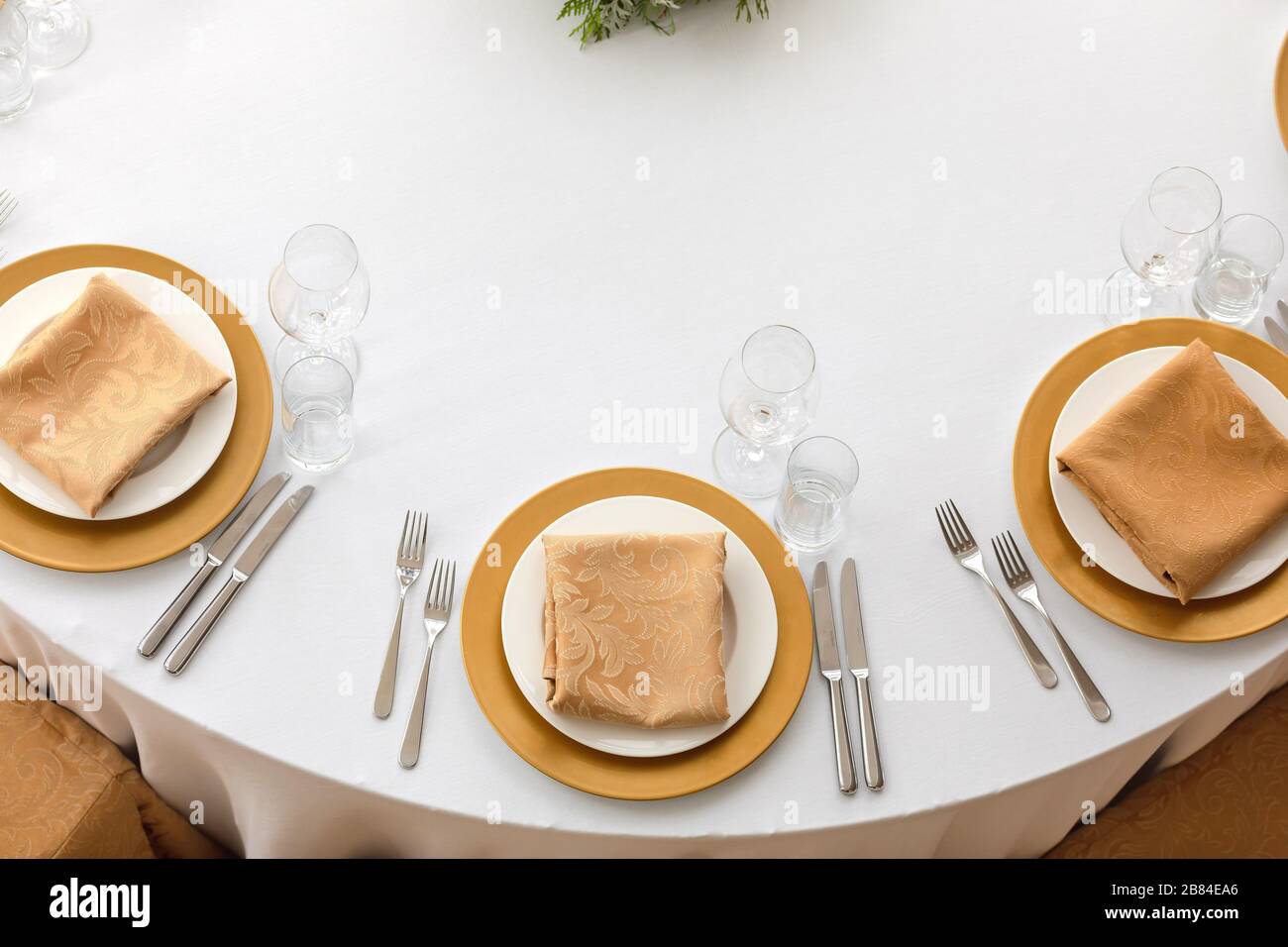 Fancy dishes served on dinner table Stock Photo