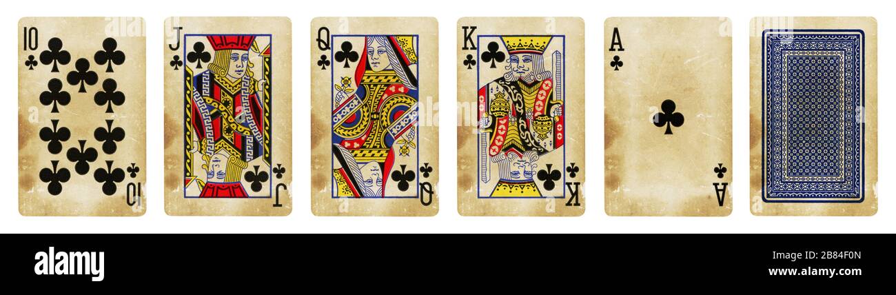 Clubs Suit Vintage Playing Cards, Set include Ace, King, Queen, Jack and  Ten - isolated on white Stock Photo - Alamy