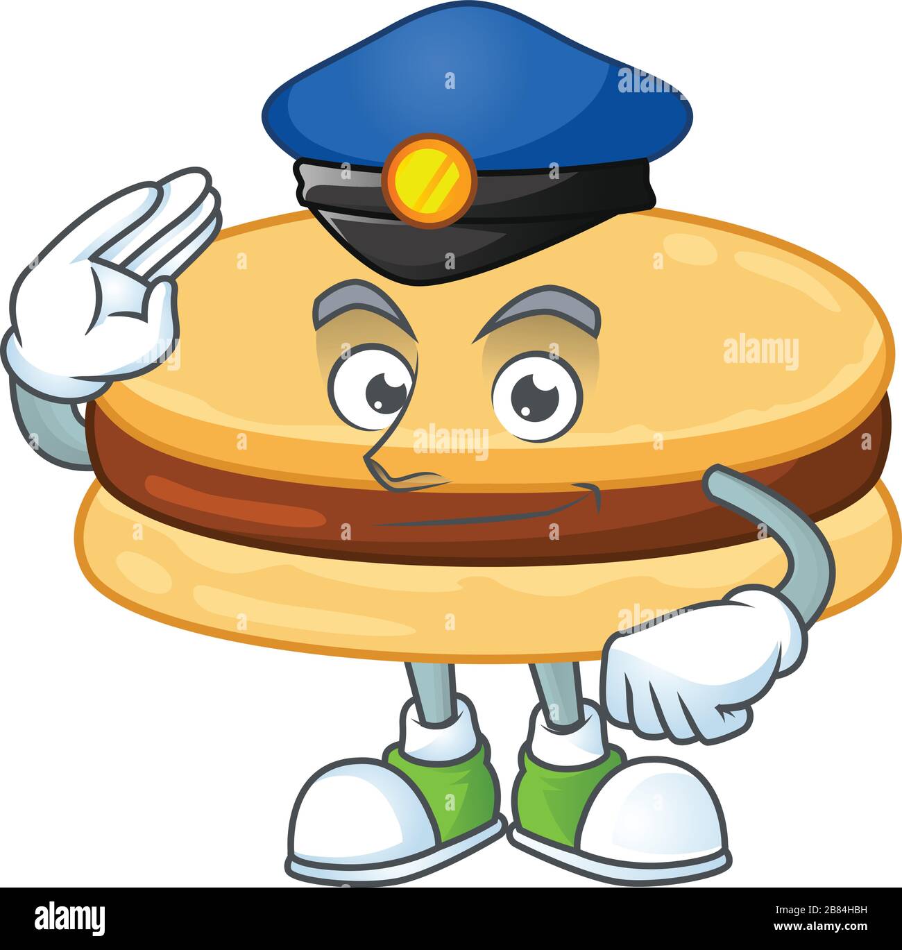 A cartoon of brown alfajor dressed as a Police officer Stock Vector