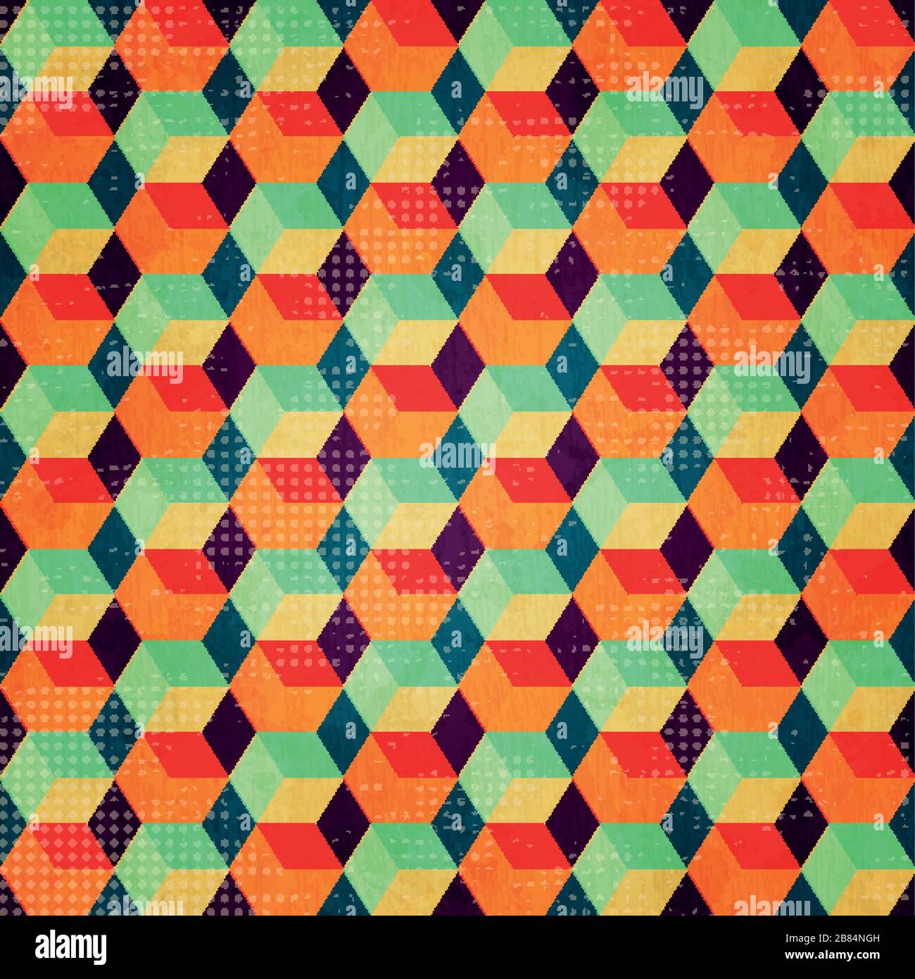 colored cubes seamless with grunge effect Stock Vector