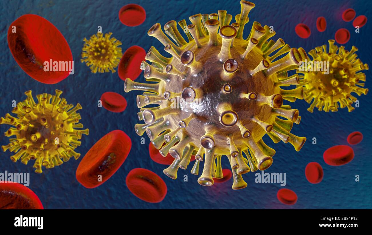 A Corona Virus in its microscopic environment Stock Photo