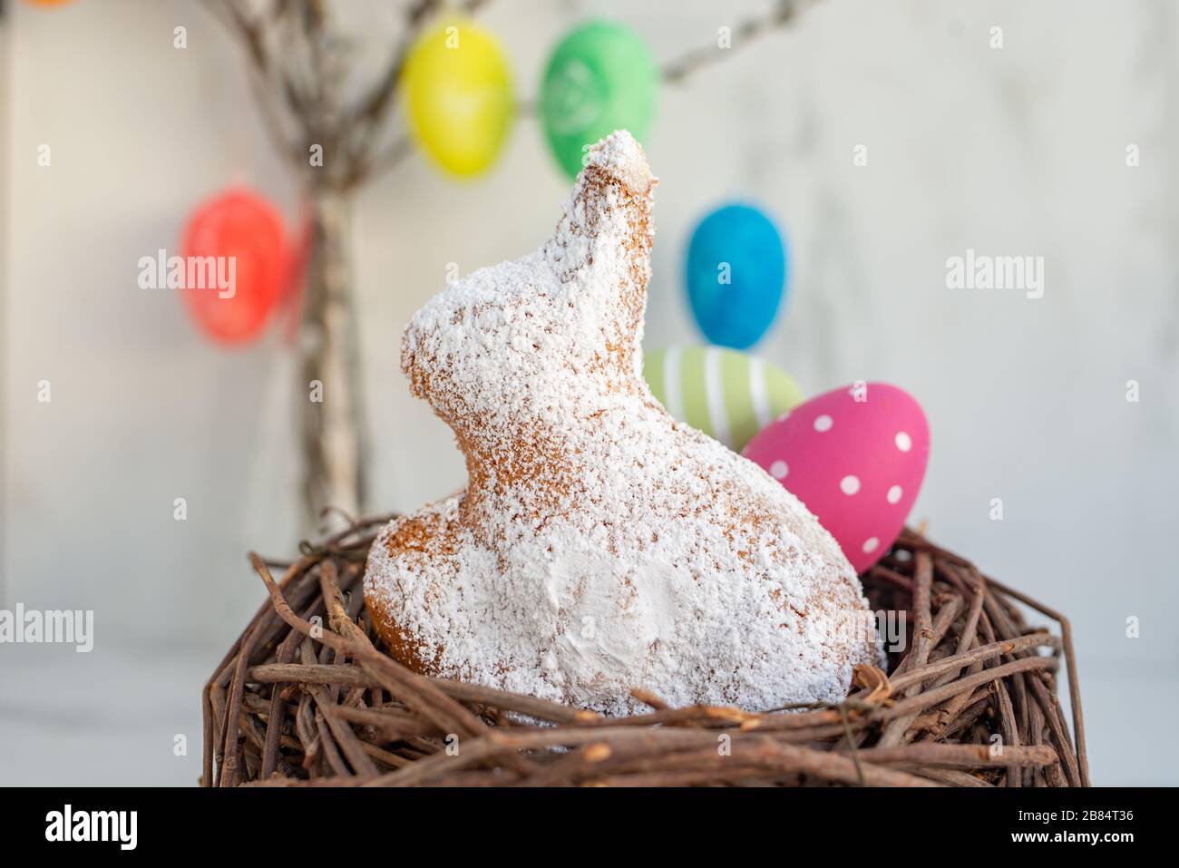 Easter bunny and Easter Lamb cake with easter eggs Stock Photo
