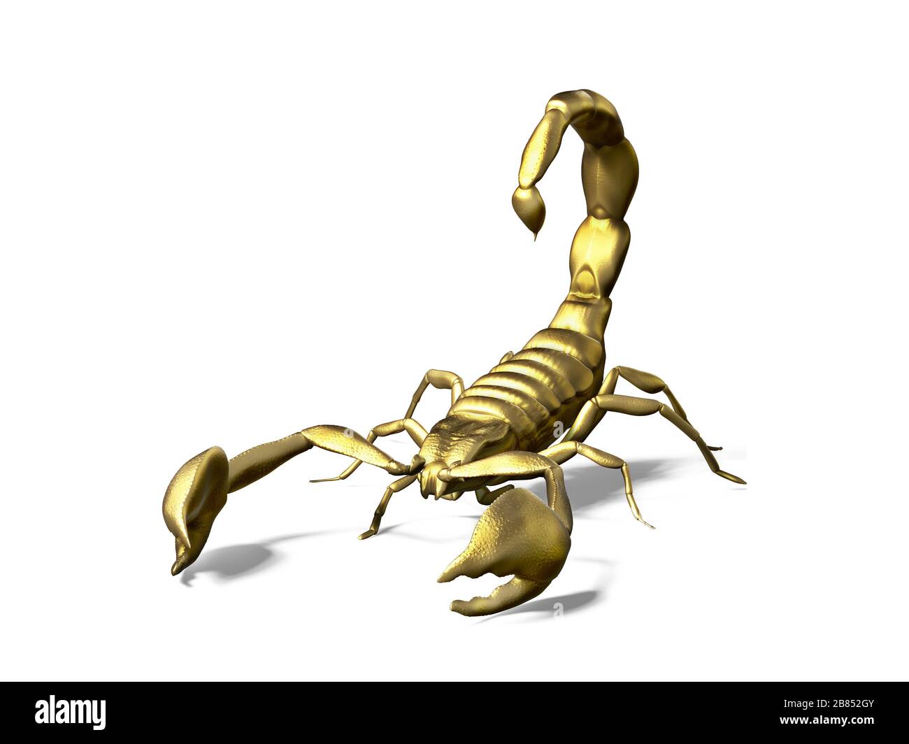 Golden scorpio isolated on white background. Result of rendering 3d model Stock Photo