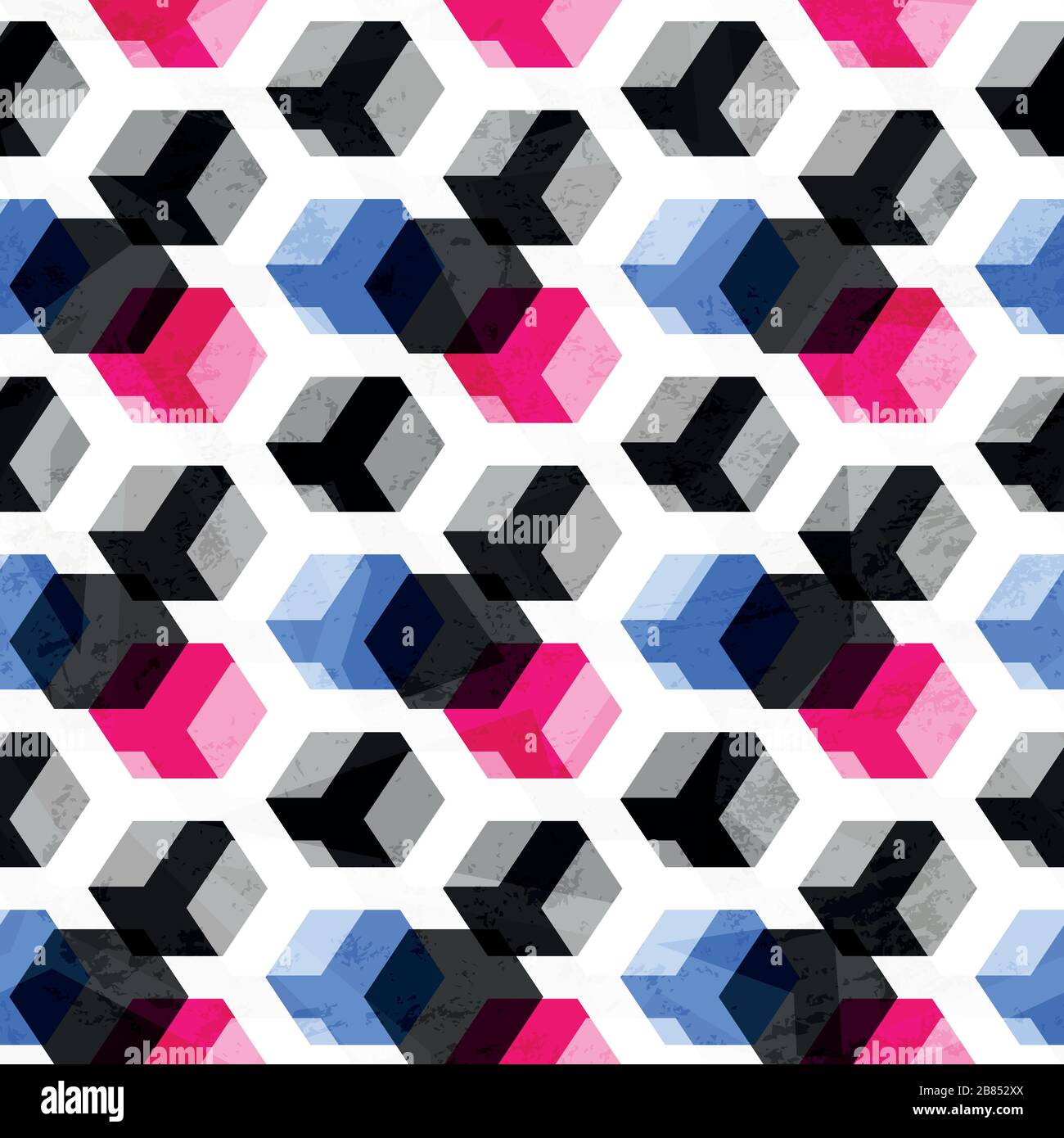 technology cubes seamless pattern with grunge effect Stock Vector