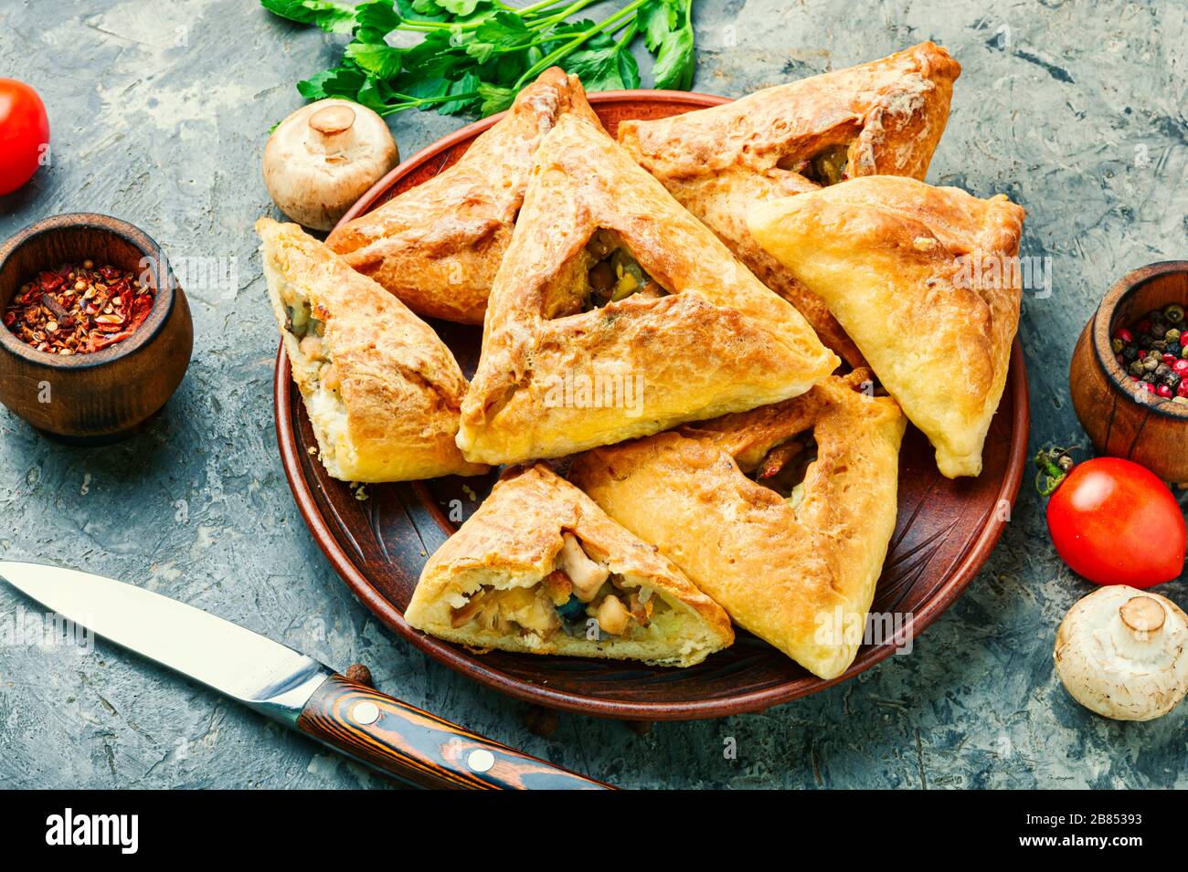 Tatar Pie Triangle Echpochmak, Russian Kurnik, Delicious Pastry