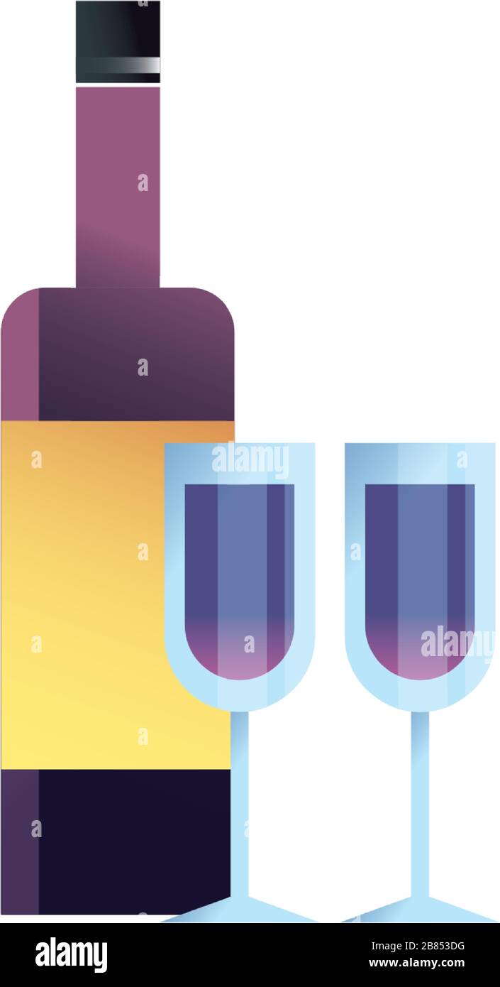 Wine bottle and cups gradient style icon design, Winery alcohol drink ...