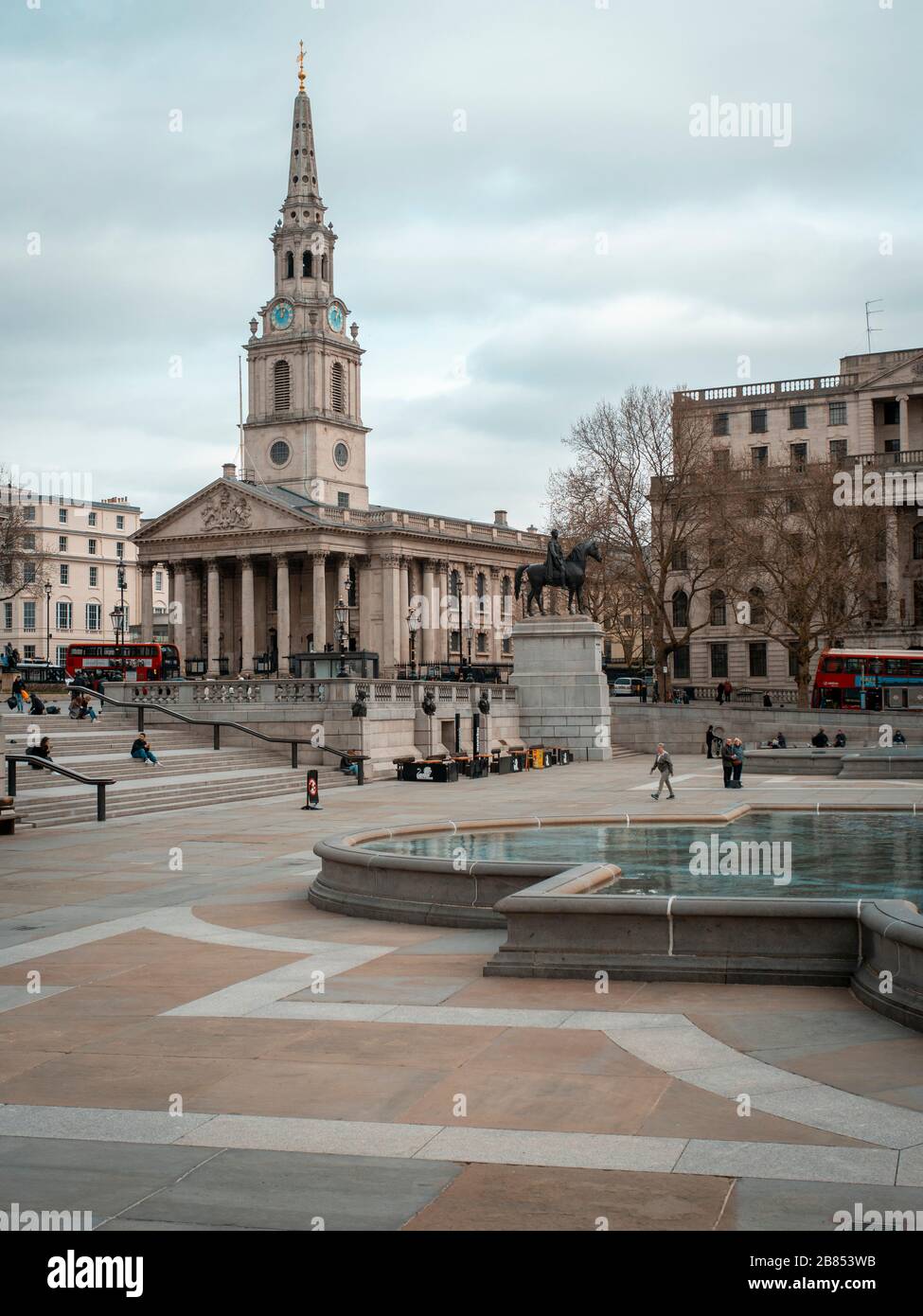 Trafalgar Square in London's West End is empty due to Coronavirus outbreak Stock Photo