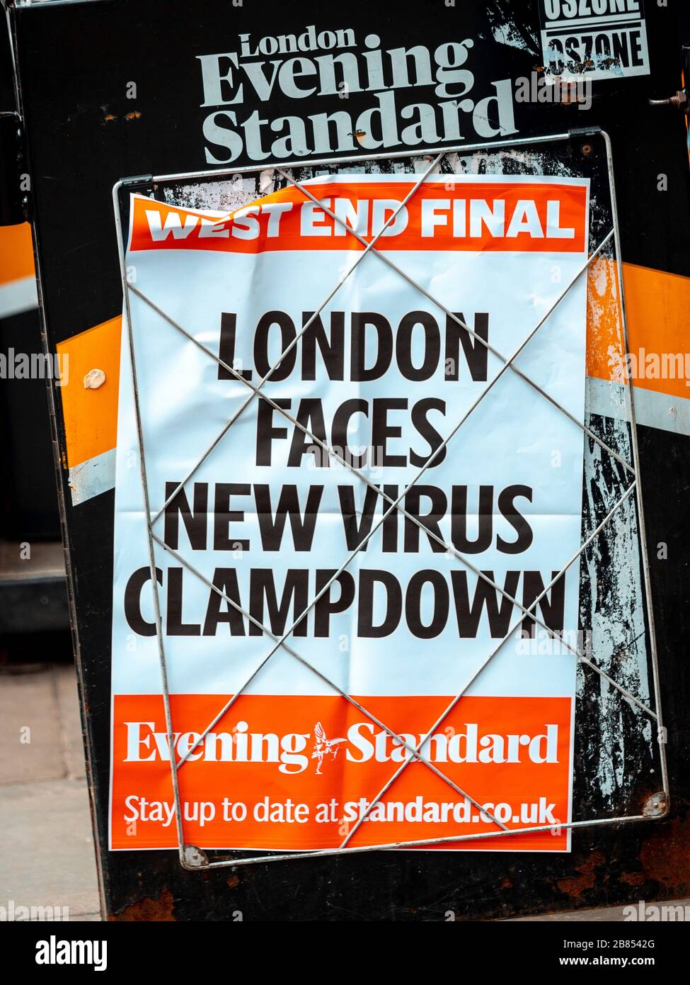 'London Faces Virus Clampdown' Evening Standard Newspaper Headline due to Coronavirus outbreak Stock Photo