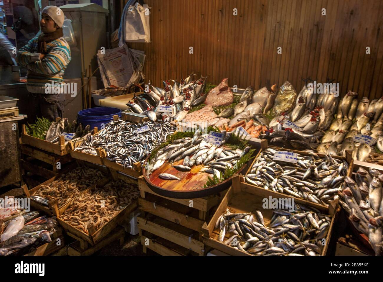 Fresh Fish, Galatsaray Fish Market, Beyoglu, Istanbul, Turkey Stock
