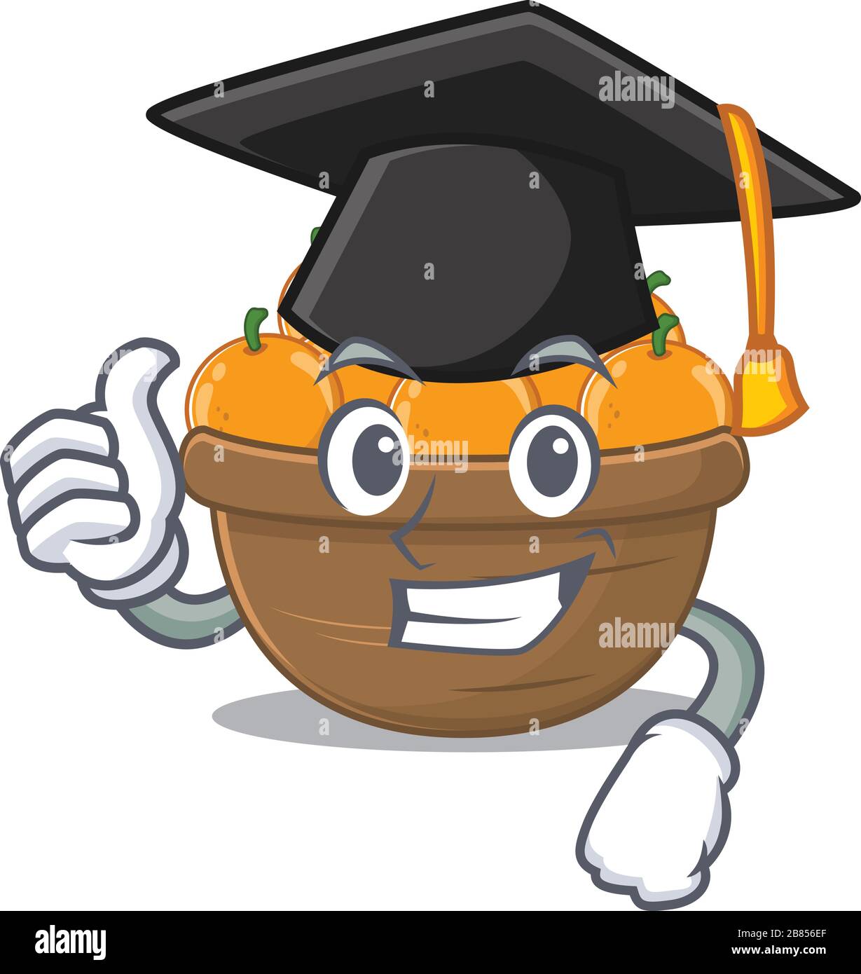 A picture of orange fruit basket with black hat for graduation ceremony