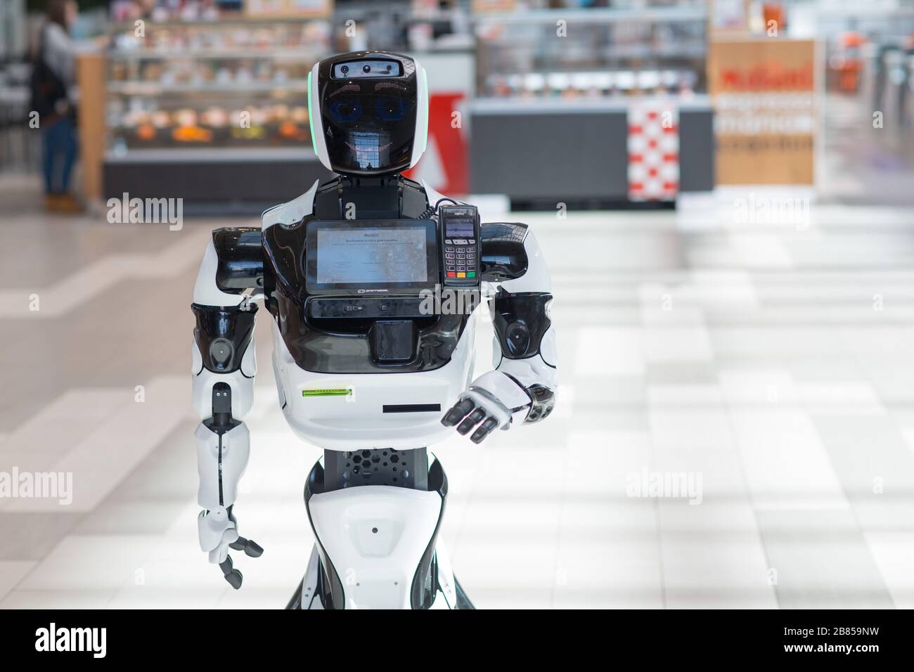 Robot informant in the store Stock Photo