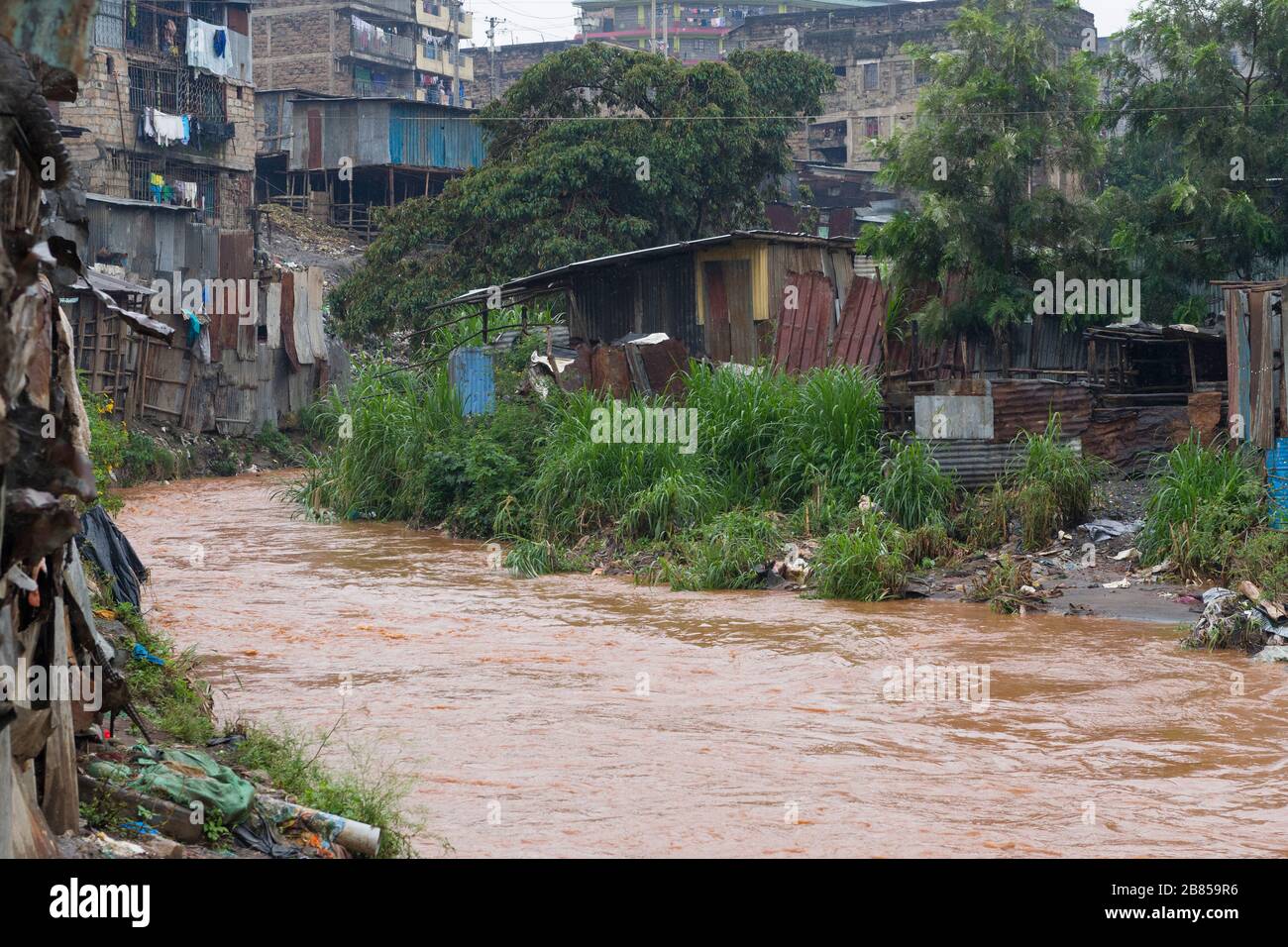 Mathare river, Mathare, Nairobi, Kenya. The Mathare River which is one