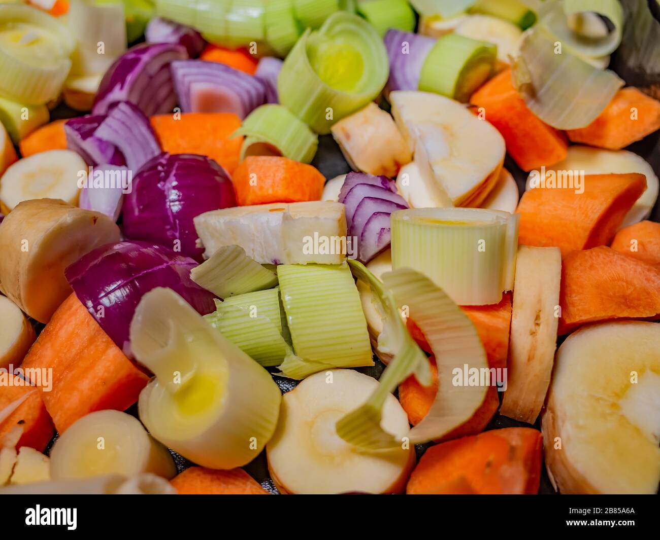 37 Close up of a tray of fresh and healthy vegetables comprising