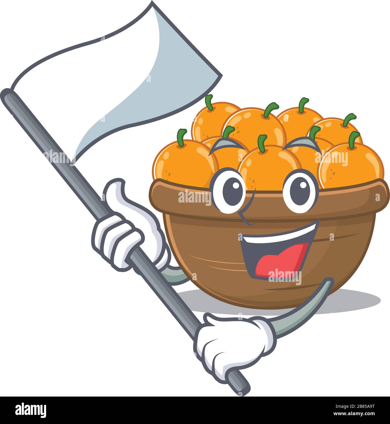 Orange fruit basket cartoon character design holding standing flag ...