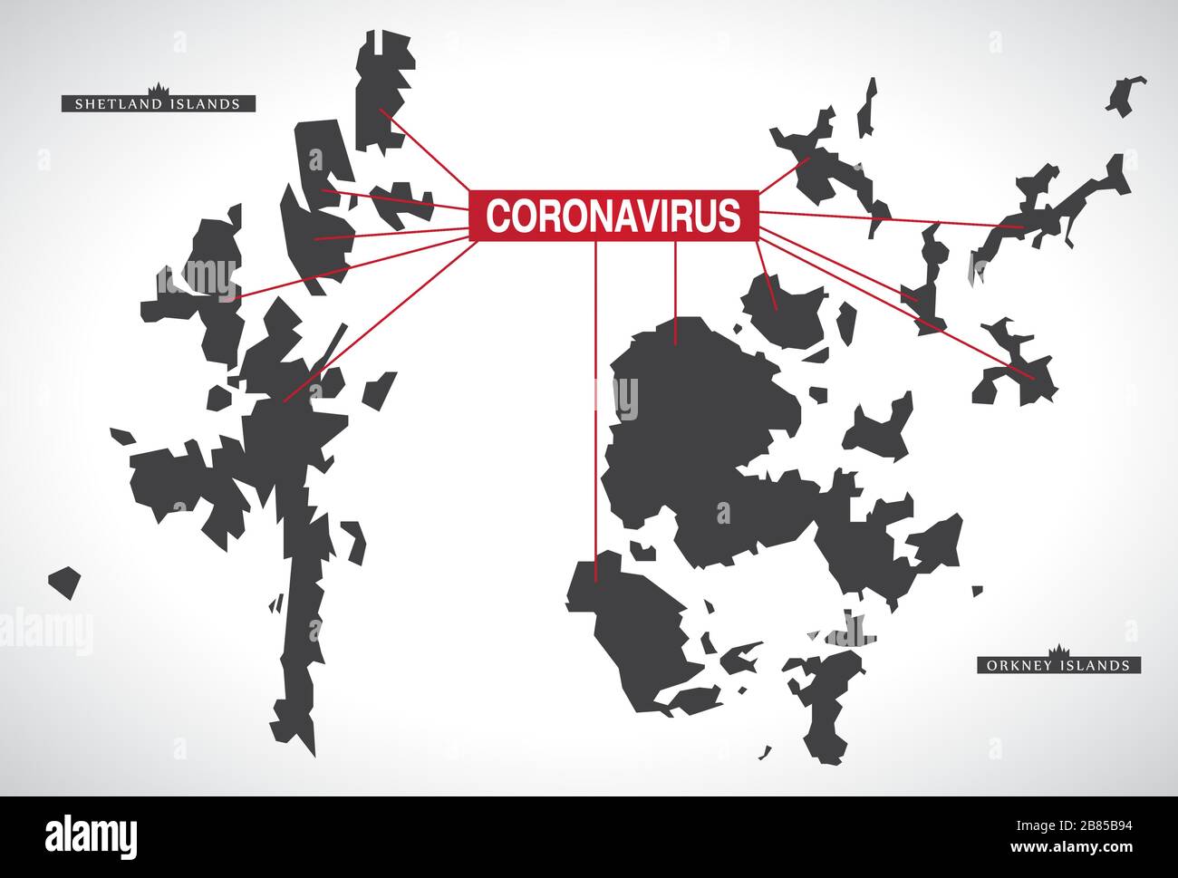 Northern Isles SCOTLAND UK region map with Coronavirus warning illustration Stock Vector