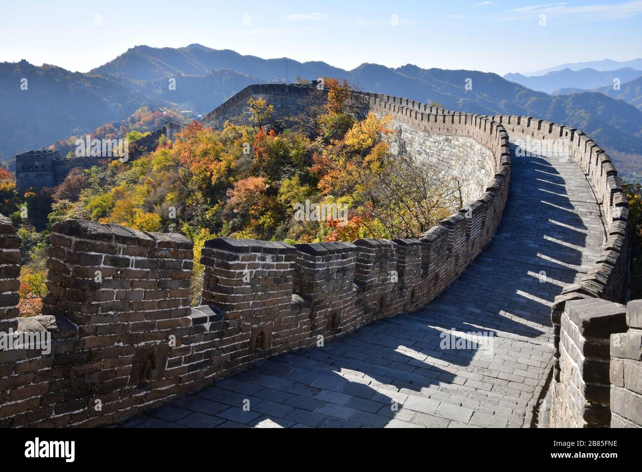 Great Wall Mutianyu during fall with beautiful foliage Stock Photo