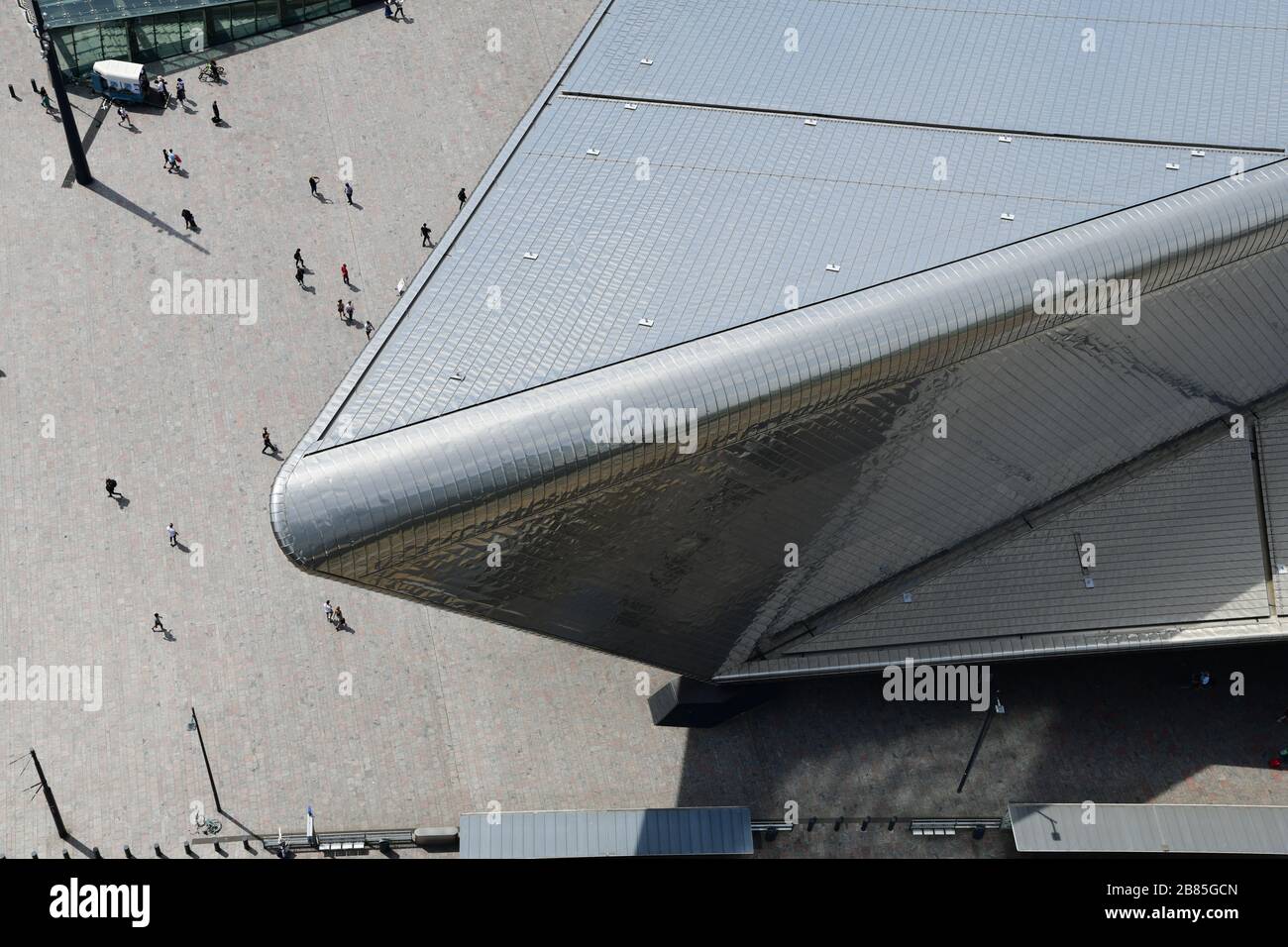 Photo taken from above of a small part of the Rotterdam Central train station, architectural structure of steel Stock Photo