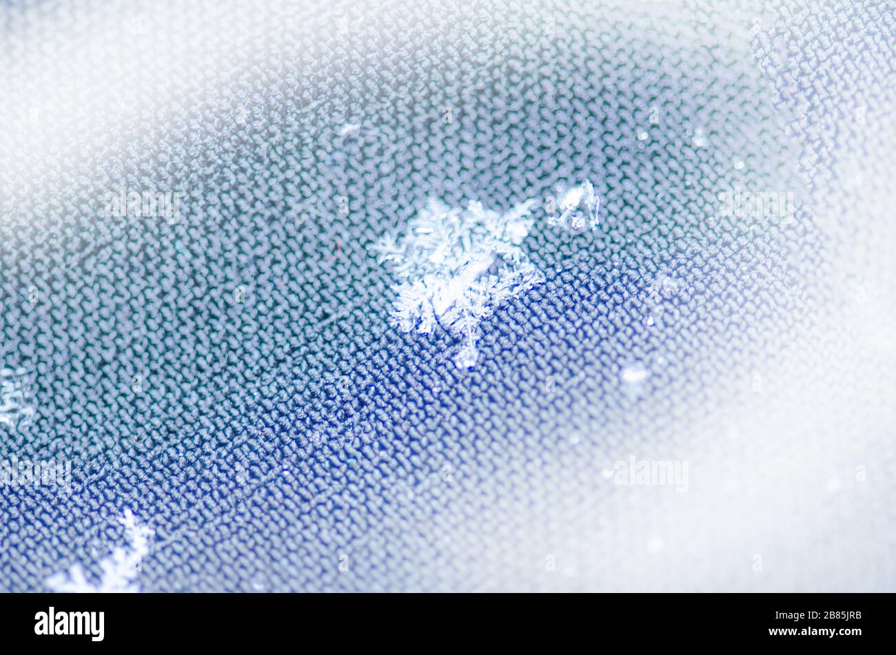Macro photo of real snow crystal. Snowflake on blue background. Fashion ...