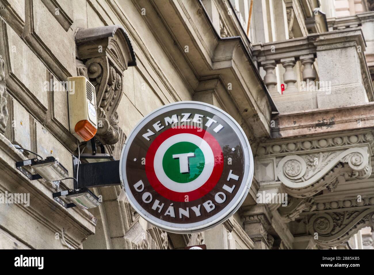 cigarette shop budapest Budapest, Hungary – Sign for a tobacconist, landscape on September 17 2019  in Hungary Stock Photo