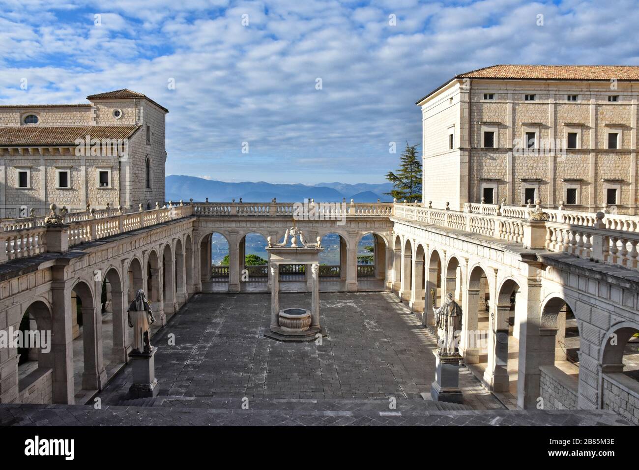 The internal courtyard of the abbey of Monte Cassino, in central Italy Stock Photo