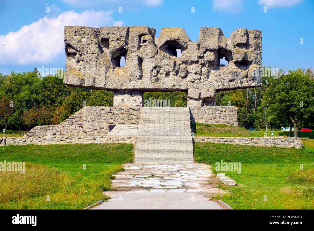 Lublin, Lubelskie / Poland - 2019/08/17: Majdanek KL Lublin Nazis concentration and - Konzentrationslager Lublin - with victims memorial monument Stock Photo