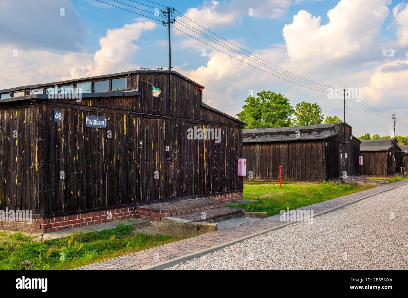 Lublin, Lubelskie / Poland - 2019/08/17: Barracks and fences of the Majdanek KL Lublin Nazis concentration camp - Konzentrationslager Lublin Stock Photo