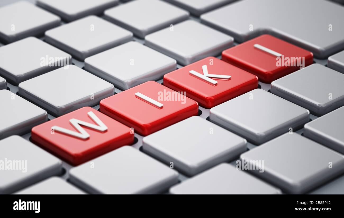 WIKI word on keyboard keys. 3D illustration. Stock Photo