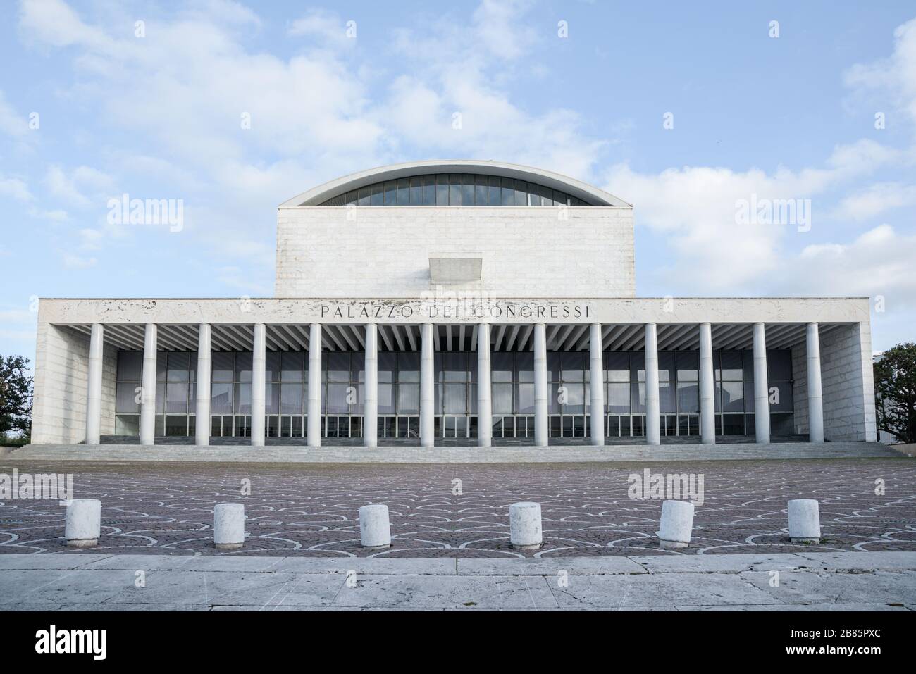 The Convention Centre (Palazzo dei Congressi) is a fascist-era building part of the rationalism architecture district EUR, in Rome, Italy Stock Photo