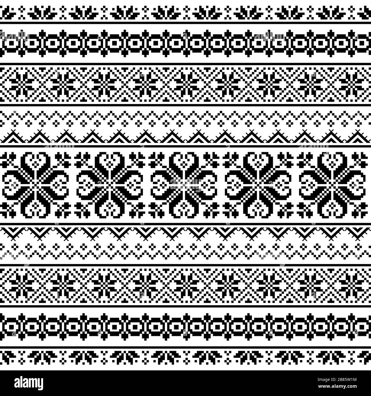 Ukrainian, Belarusian folk art embroidery seamless vector pattern - Vyshyvanka traditional embroidery repetitive design inspired by retro art Stock Vector