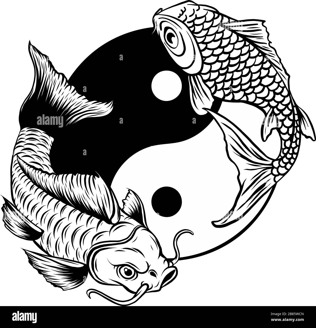 Yin Yang Koi fish vector illustration art Stock Vector