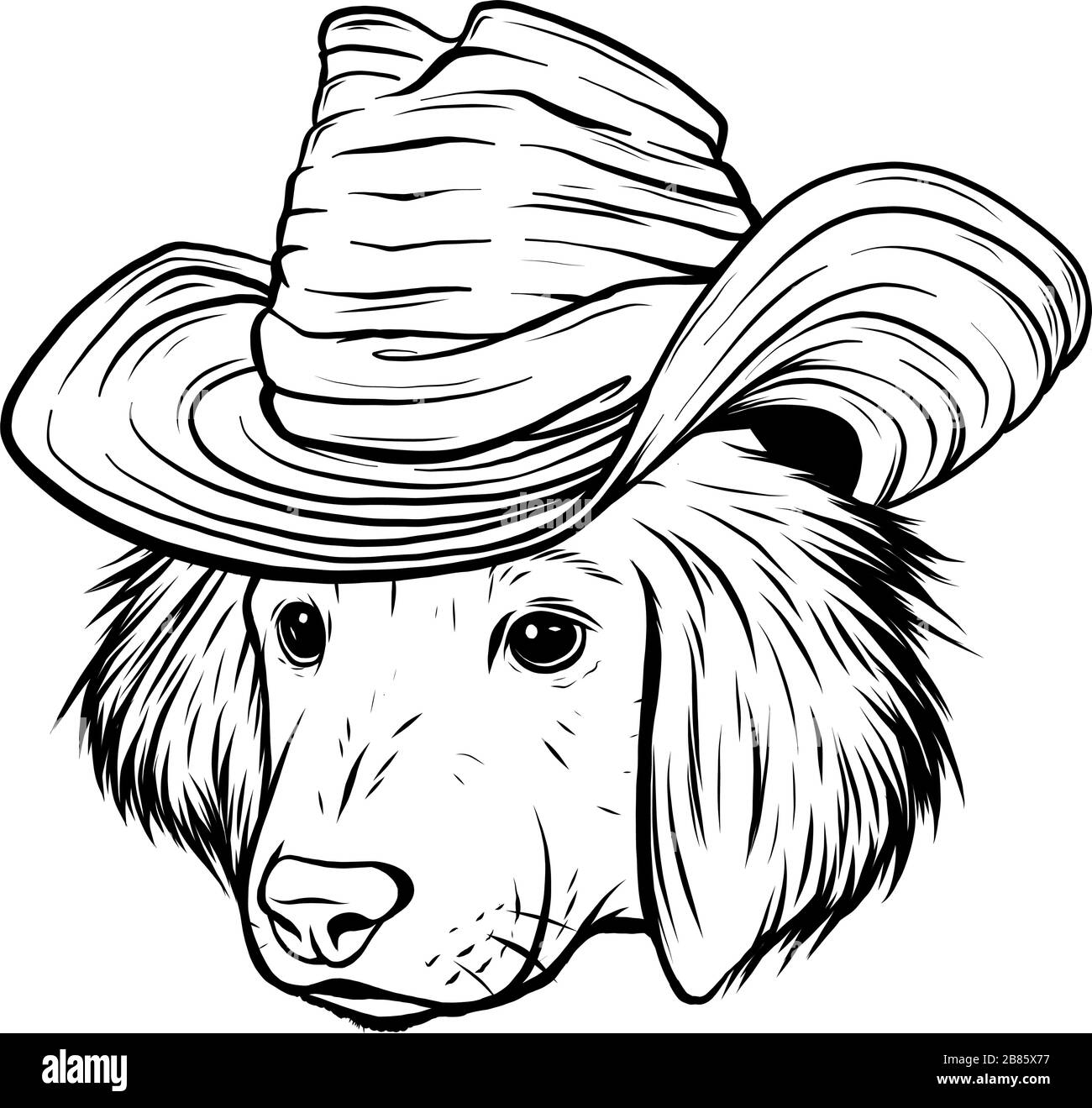 vector serious cartoon hipster dog Labrador Retriever in a gray silk hat Stock Vector