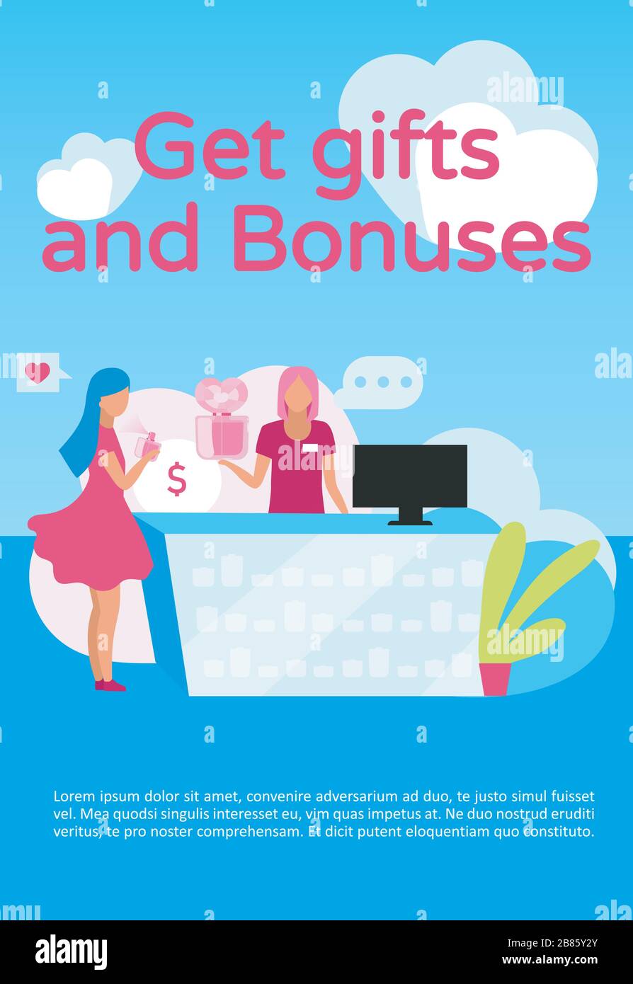 Get gifts and bonuses poster vector template Stock Vector