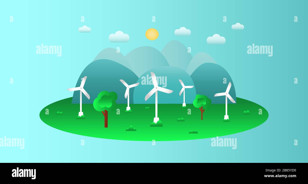 Green eco concept - wind energy. Wind generators - vector illustration ...