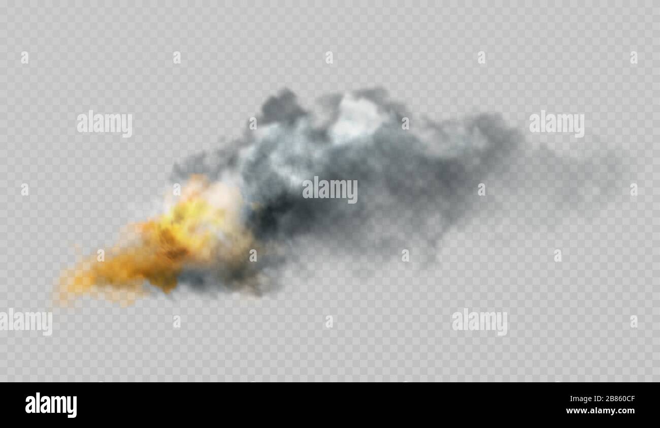 Realistic smoke and fire shapes on a black background. Vector illustration Stock Vector