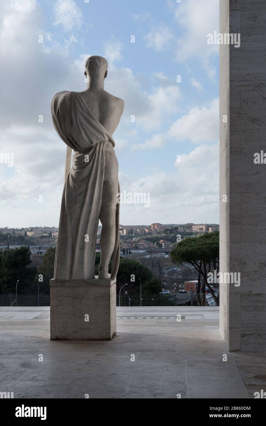 The Square Colosseum (Palazzo della Civiltà Italiana) is a fascist-era building part of the rationalism architecture district EUR, in Rome, Italy Stock Photo