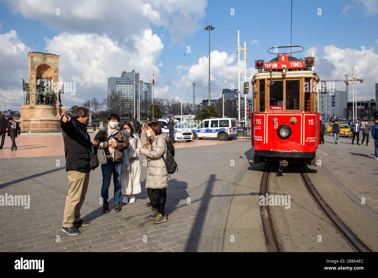 View from Taksim Square.Because of a new type of coronavirus cases in Turkey,the number of people wandering in the squares and streets with masks. Stock Photo