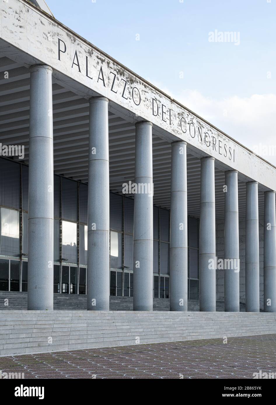 The Convention Centre (Palazzo dei Congressi) is a fascist-era building part of the rationalism architecture district EUR, in Rome, Italy Stock Photo