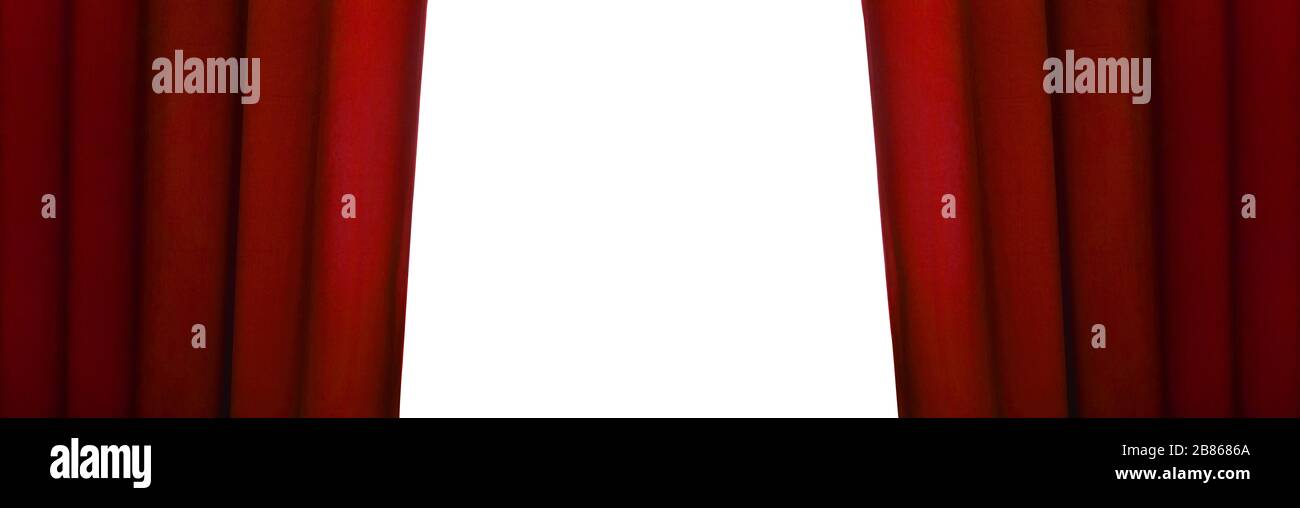 open red curtain, panoramic mock-up image with space for text Stock Photo