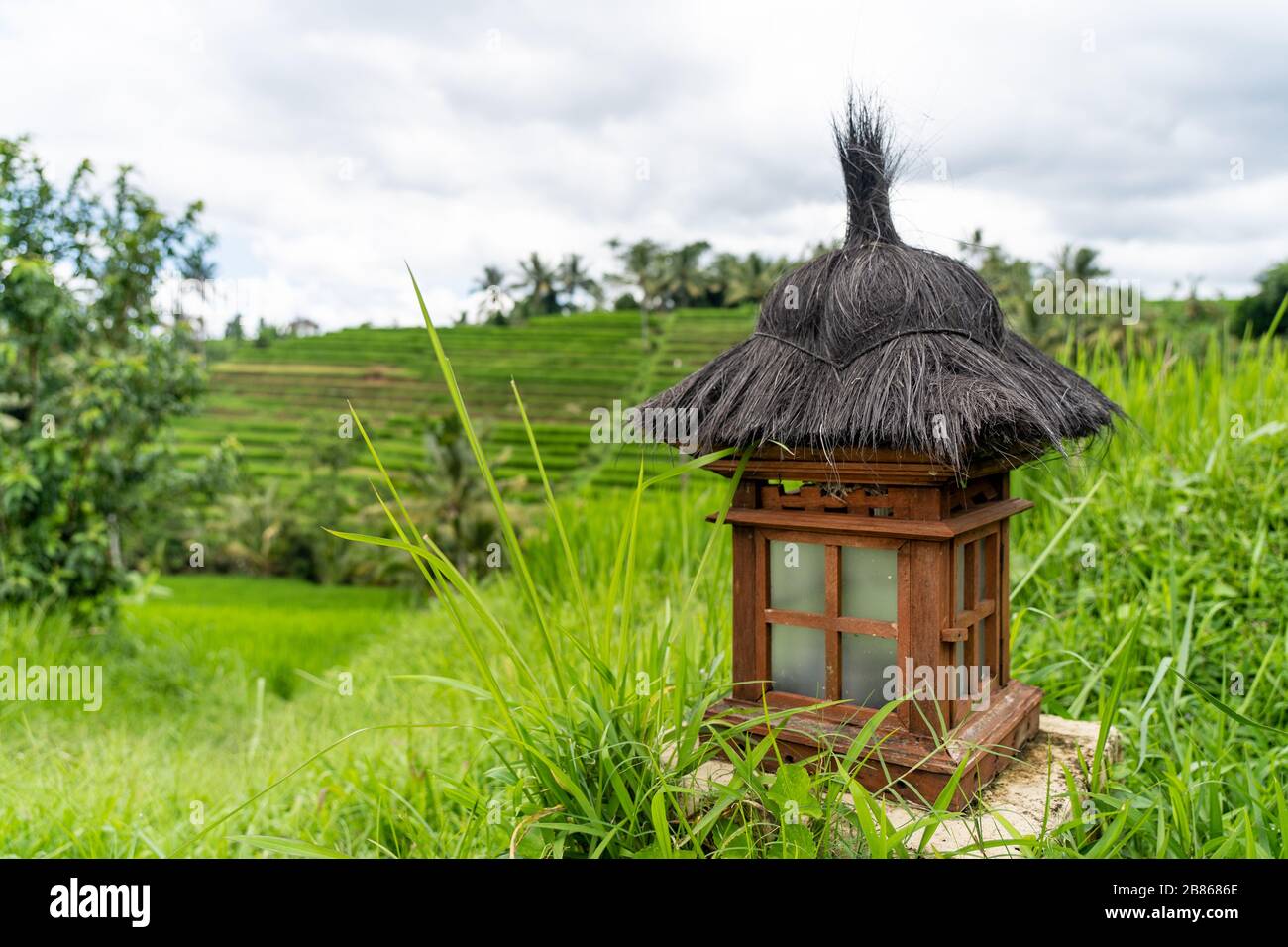 Traditional balinese lamp in angle in Jatiluwih rice terraces, Bali -  Indonesia Stock Photo - Alamy