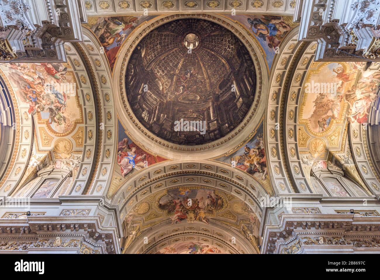 Rome, Italy - 16 Feb 2020: Painted vaults of Saint Ignatius Church in Rome, Italy, with trompe-l'oeil perspective by Renaissance painter Andrea Pozzo Stock Photo