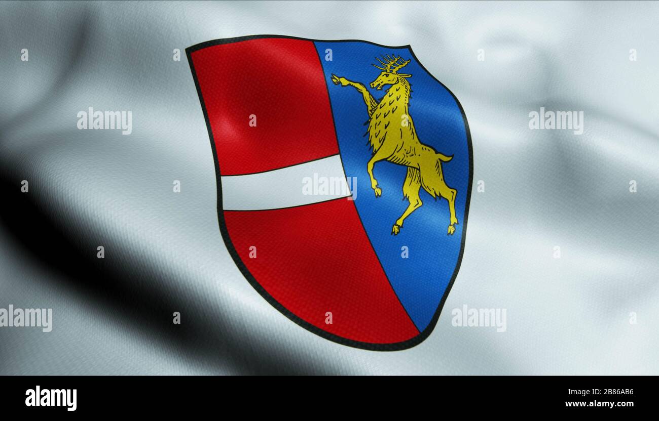 3D Illustration of a waving coat of arms flag of Schonau im Schwarzwald (Germany country) Stock Photo