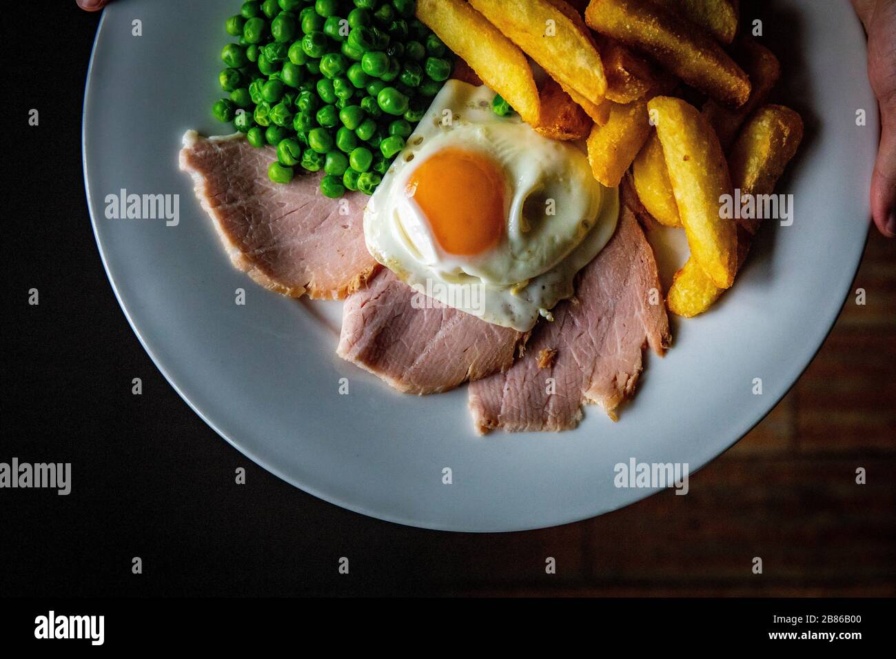 Ham egg & chips, a British classic. Stock Photo
