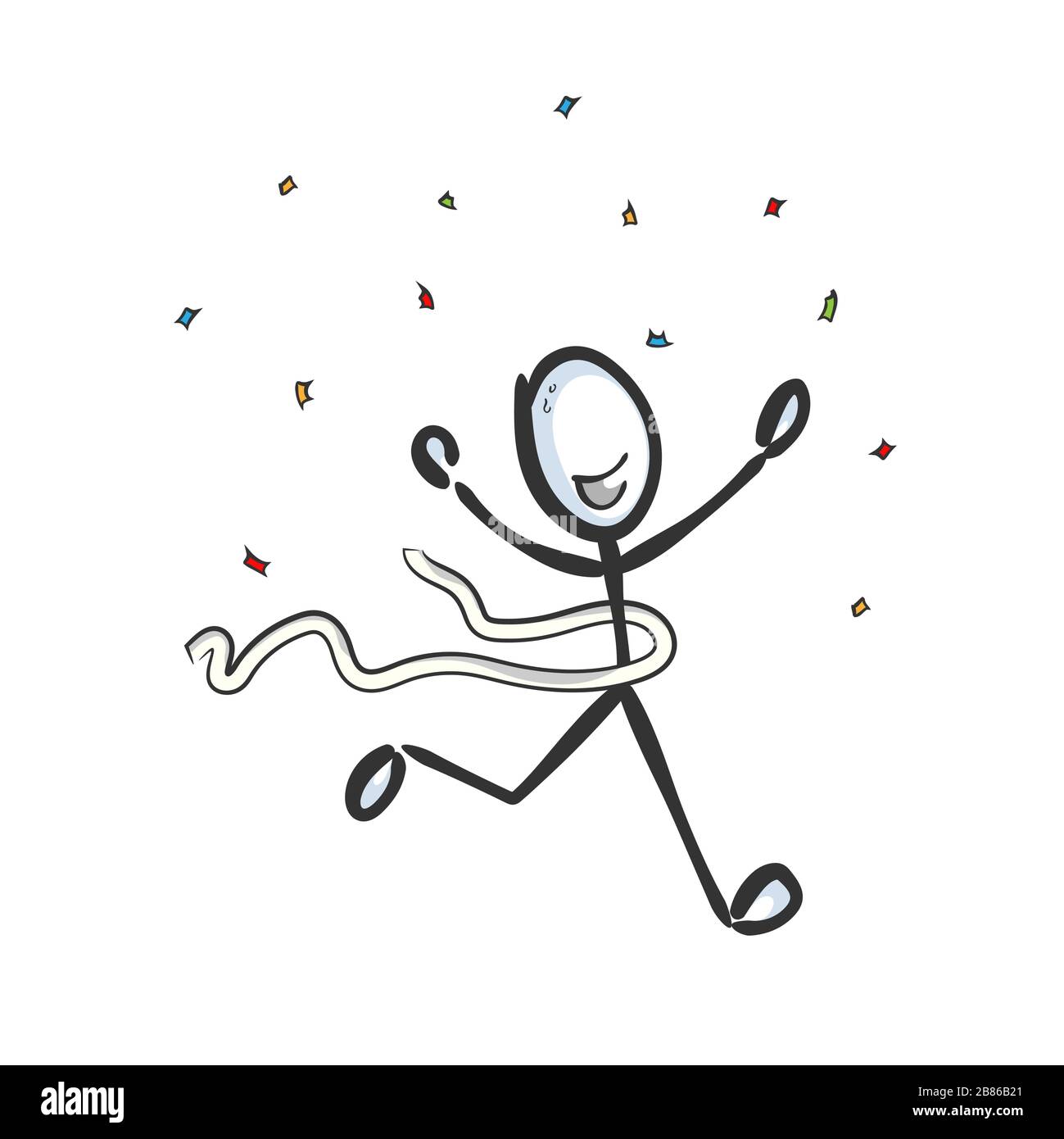 Finish line. Champion win. Sports competition winner. Runner takes first  place. Gold medal. Hand drawn. Stickman cartoon. Doodle sketch, Vector  Stock Vector Image & Art - Alamy