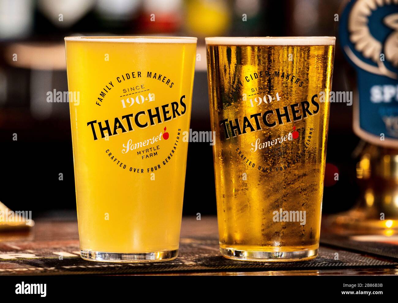 A glass of Thatchers Cider. Stock Photo