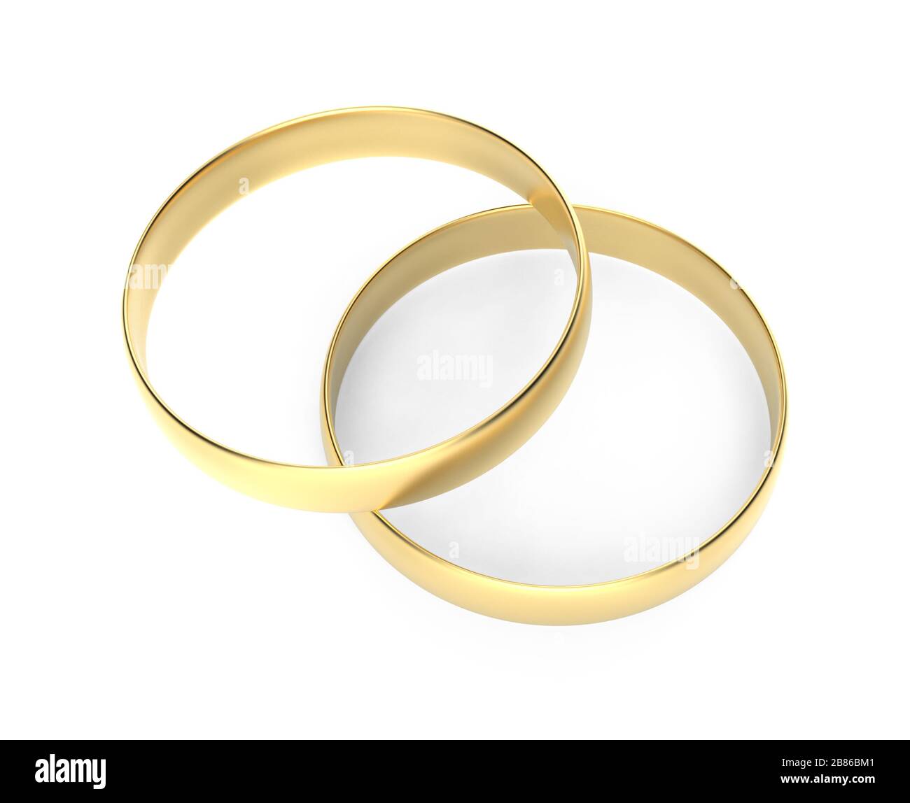 golden ring. two wedding rings. engagement ceremony. isolated white. 3D illustration close-up Stock Photo