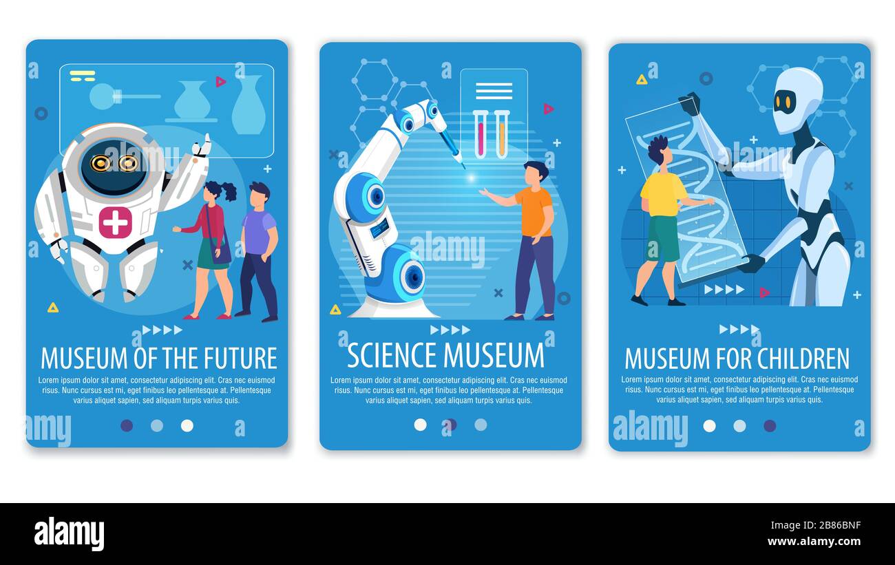 Science Museum of Future for Kids Mobile Pages Set Stock Vector